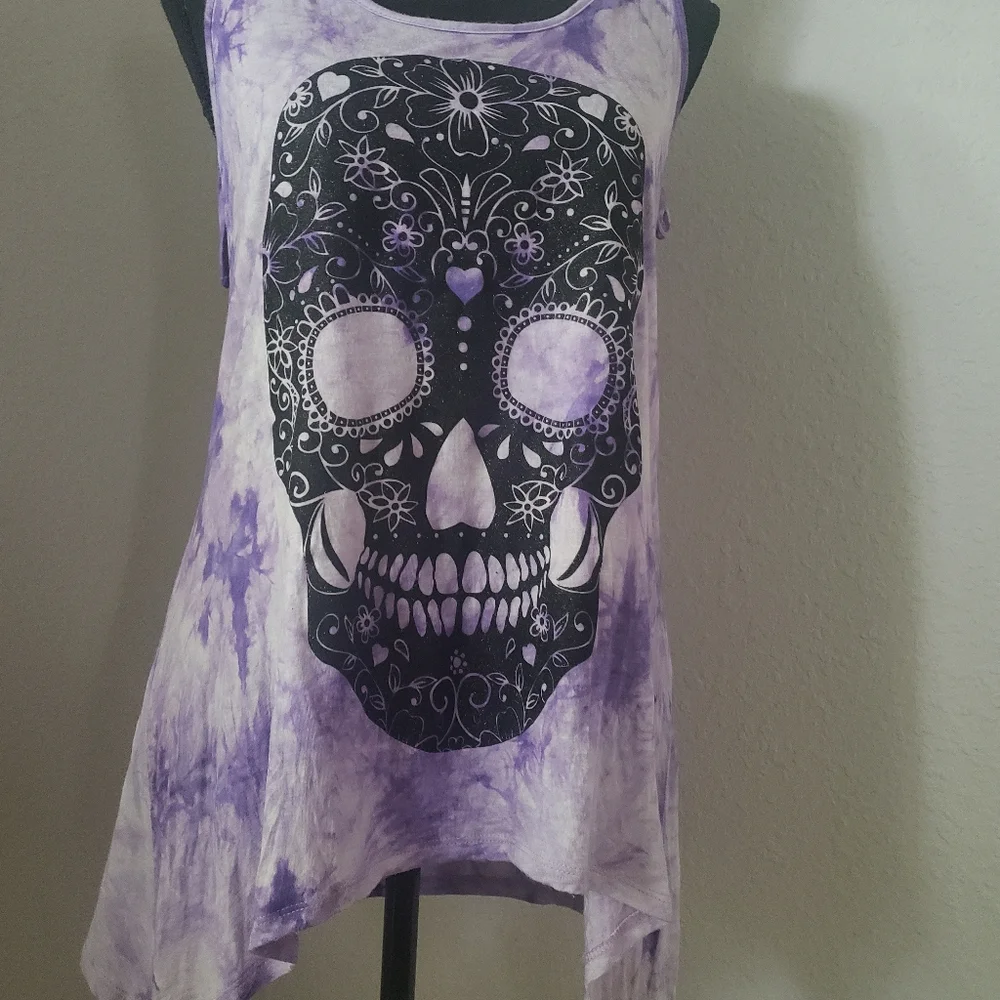 Just In: Lilac Tank w/ Glitter Sugar Skull Inspired Design - Picture 2 of 11